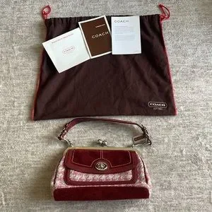 バッグ COACH Houndstooth Accessory Pouch rare COACH Vintage Houndstooth Wool Suede Tweed Shoulder Bag